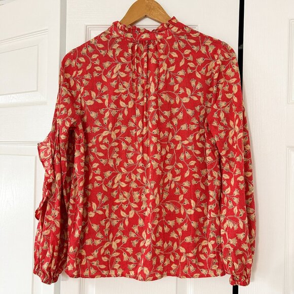 Who What Wear Red Floral High Neck Blouse Ruffle Trim Women’s Size Medium EUC - Picture 4 of 7